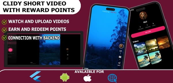 دانلود اپلیکیشن شبکه اجتماعی فلاتر Clidy Short video with Reward Points دانلود اپلیکیشن شبکه اجتماعی فلاتر Clidy Short video with Reward Points