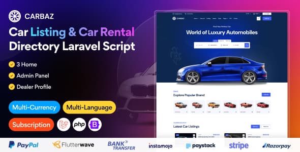 دانلود اسکریپت وسایل نقلیه Carbaz-Car listing-Car Rental Directory Laravel دانلود اسکریپت وسایل نقلیه Carbaz-Car listing-Car Rental Directory Laravel