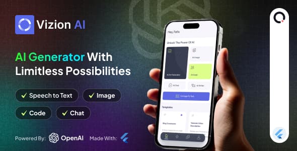 دانلود اپلیکیشن هوش مصنوعی فلاتر Vizion AI-AI Creator App with Flutter دانلود اپلیکیشن هوش مصنوعی فلاتر Vizion AI-AI Creator App with Flutter